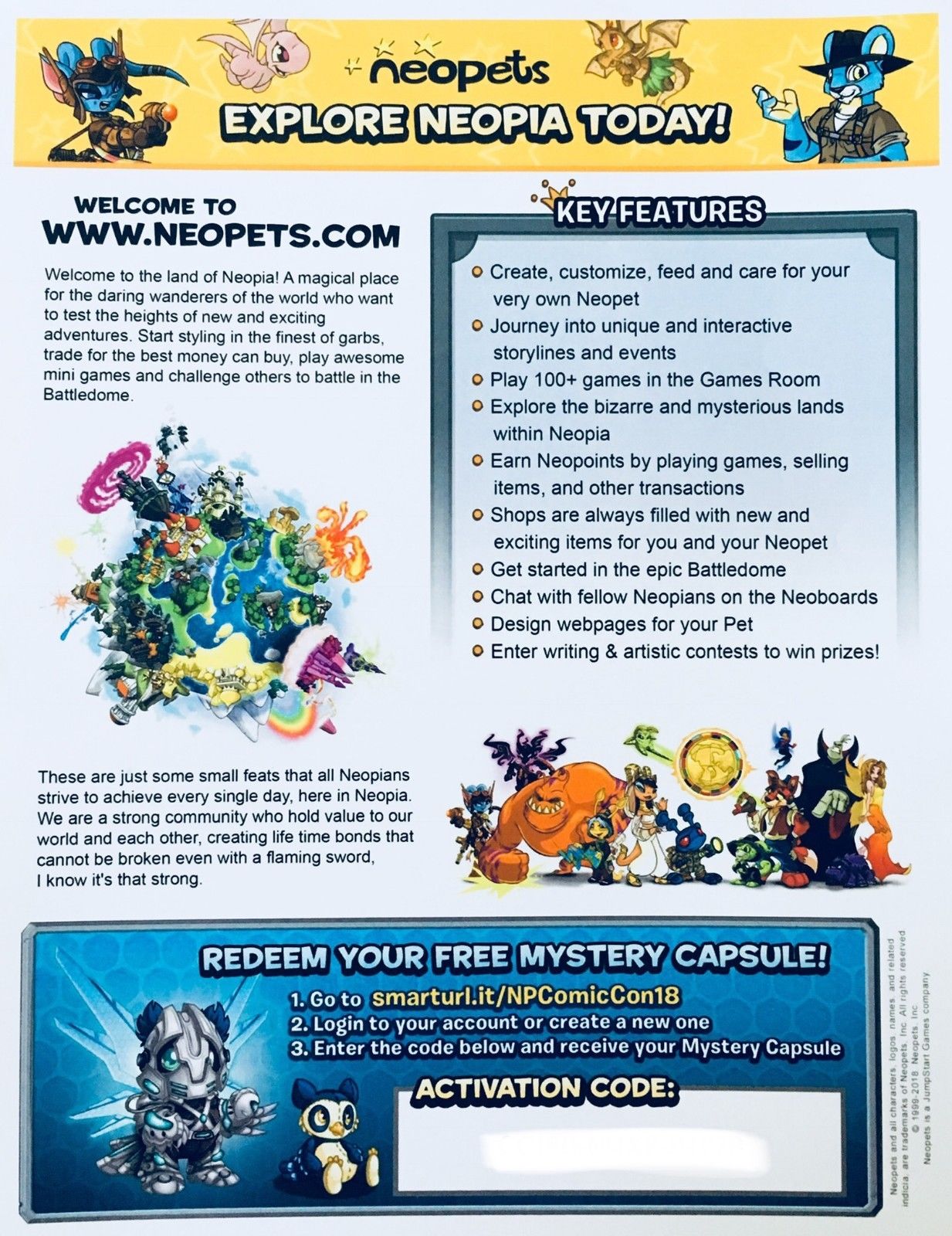 Exclusive Neopets Neopia Mystery Capsule Code SDCC 2018 Comic Con